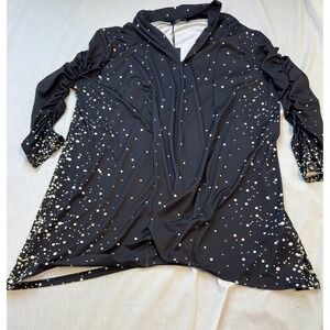 Lily by Firmiana Tunic Womens XL Black White Polka‎ Dot Ruched Sleeve Top Shirt